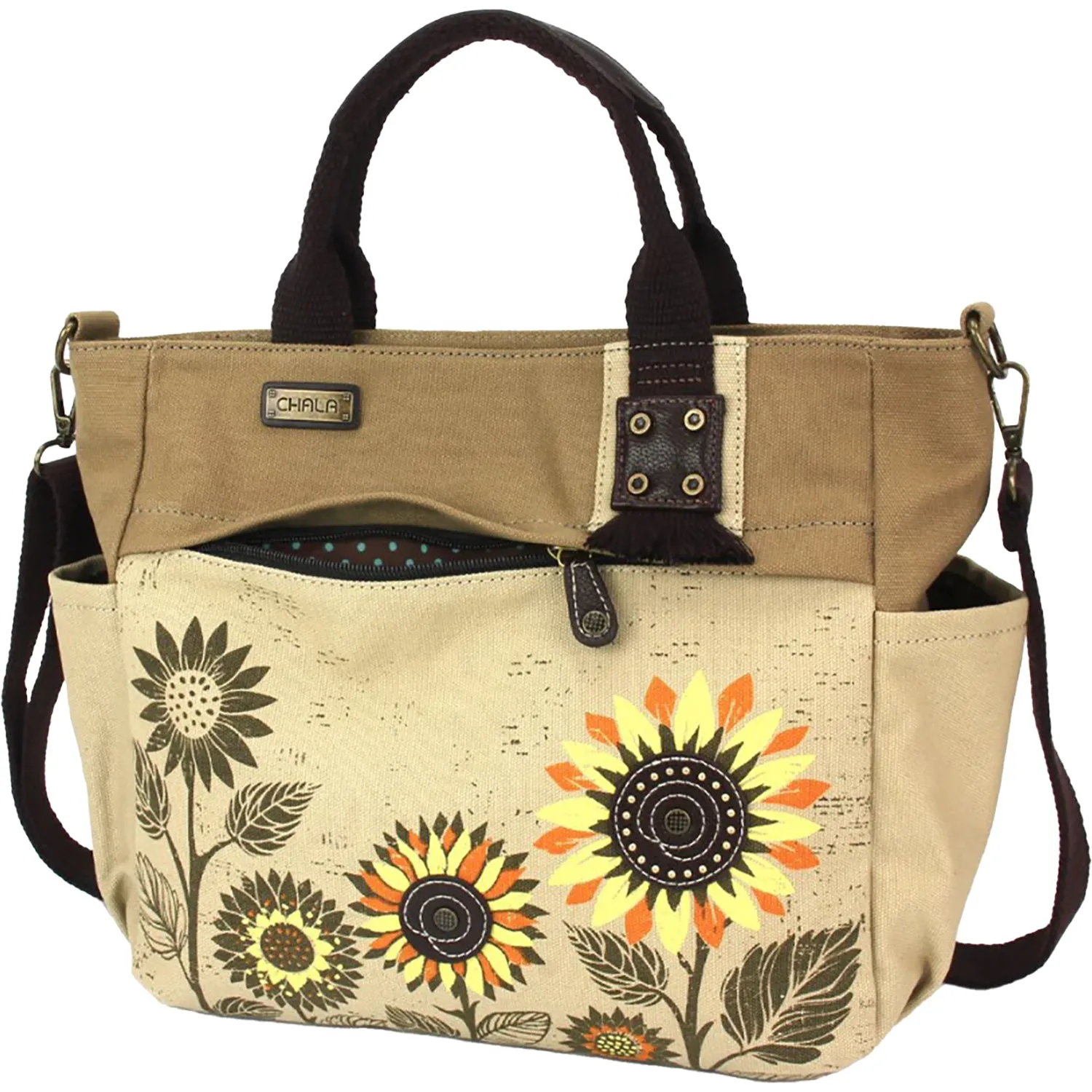 Chala Sunflower Canvas Print Pocket Tote Sand