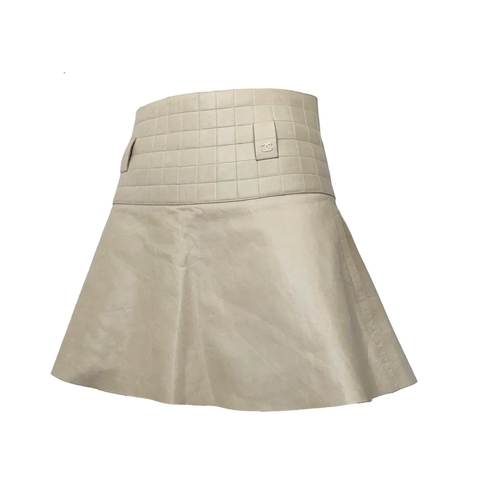Chanel Cream Leather Logo Skirt