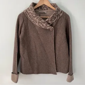 Chiaramente Wool Blend Contrast Trim Animal Print Collar Cardigan Size S