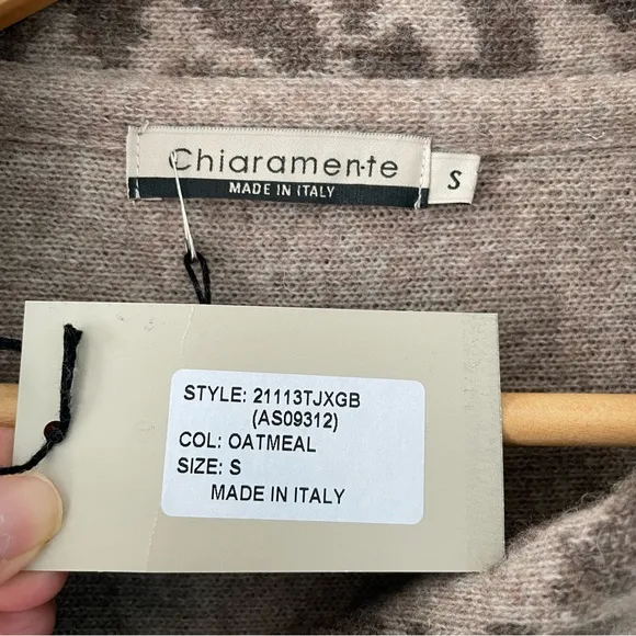 Chiaramente Wool Blend Contrast Trim Animal Print Collar Cardigan Size S