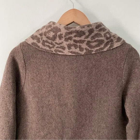 Chiaramente Wool Blend Contrast Trim Animal Print Collar Cardigan Size S