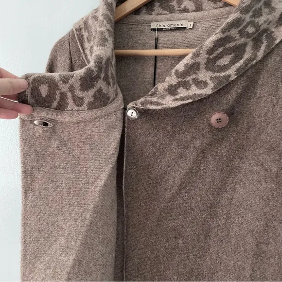 Chiaramente Wool Blend Contrast Trim Animal Print Collar Cardigan Size S