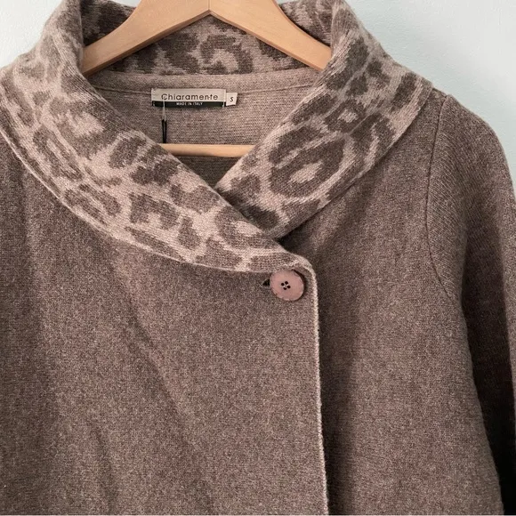Chiaramente Wool Blend Contrast Trim Animal Print Collar Cardigan Size S