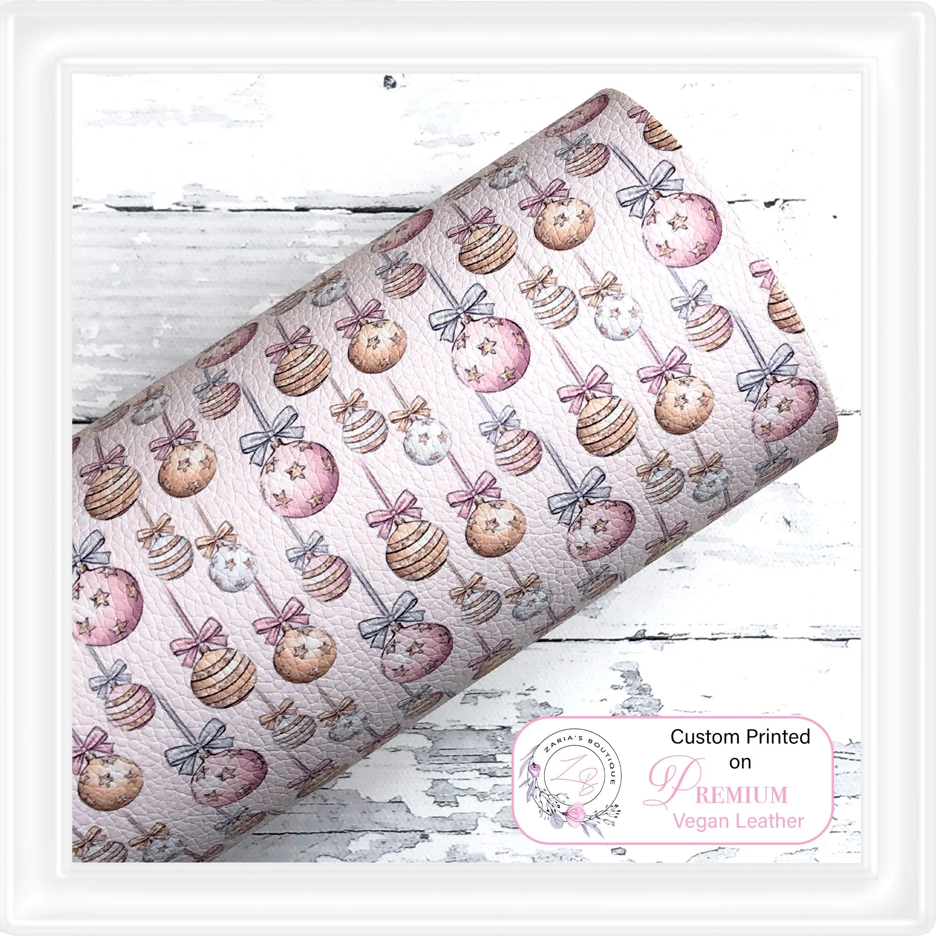 Christmas Baubles Vegan Faux Leather ~ Blush Pink