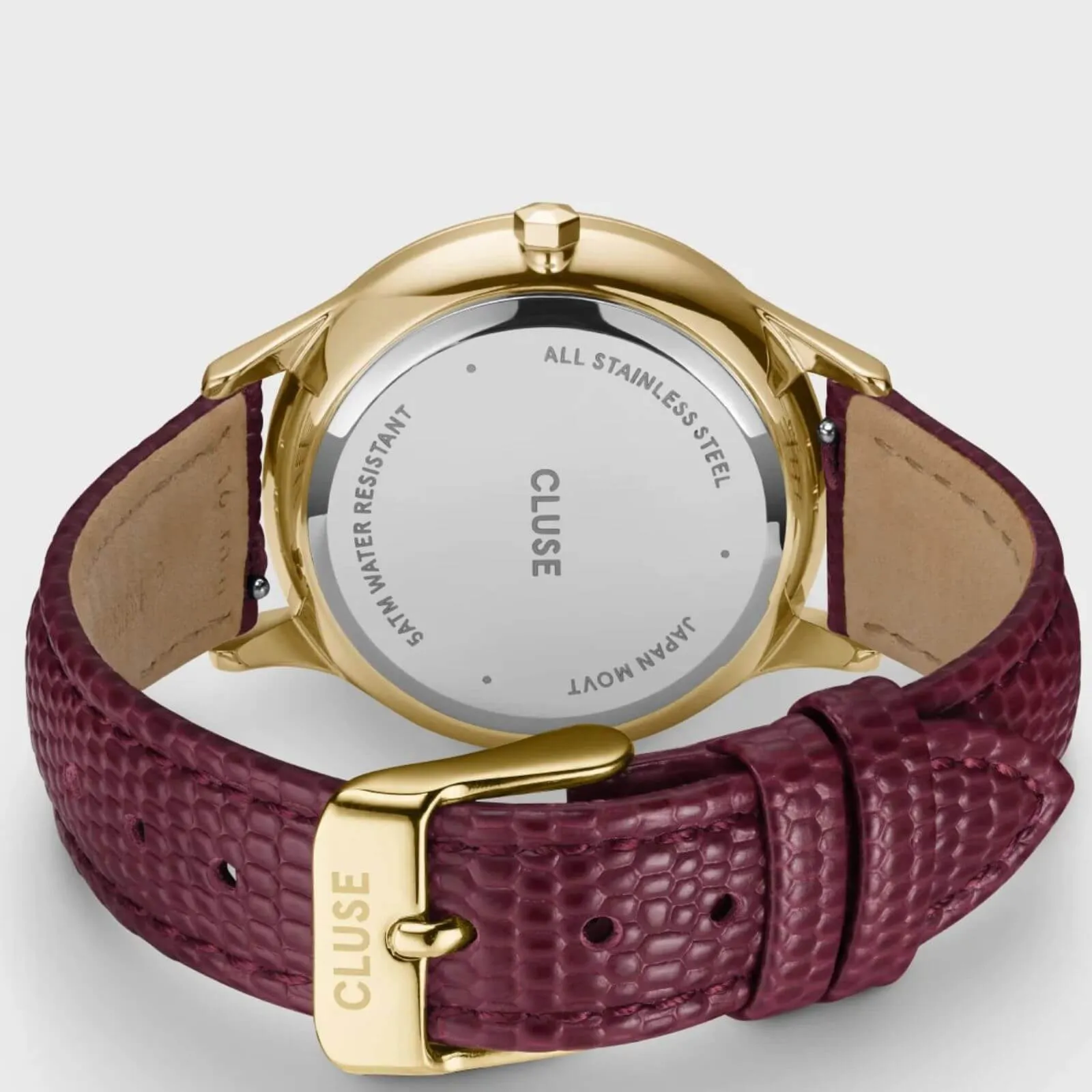 Cluse Minuit Multifunction Gold & Dark Cherry Leather Watch