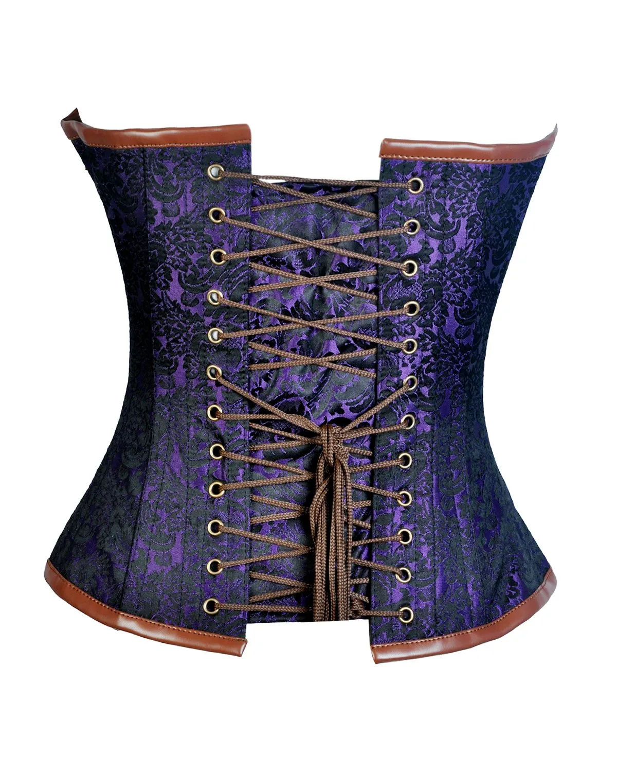 Conte Purple Brocade & Faux Leather Gothic Corset