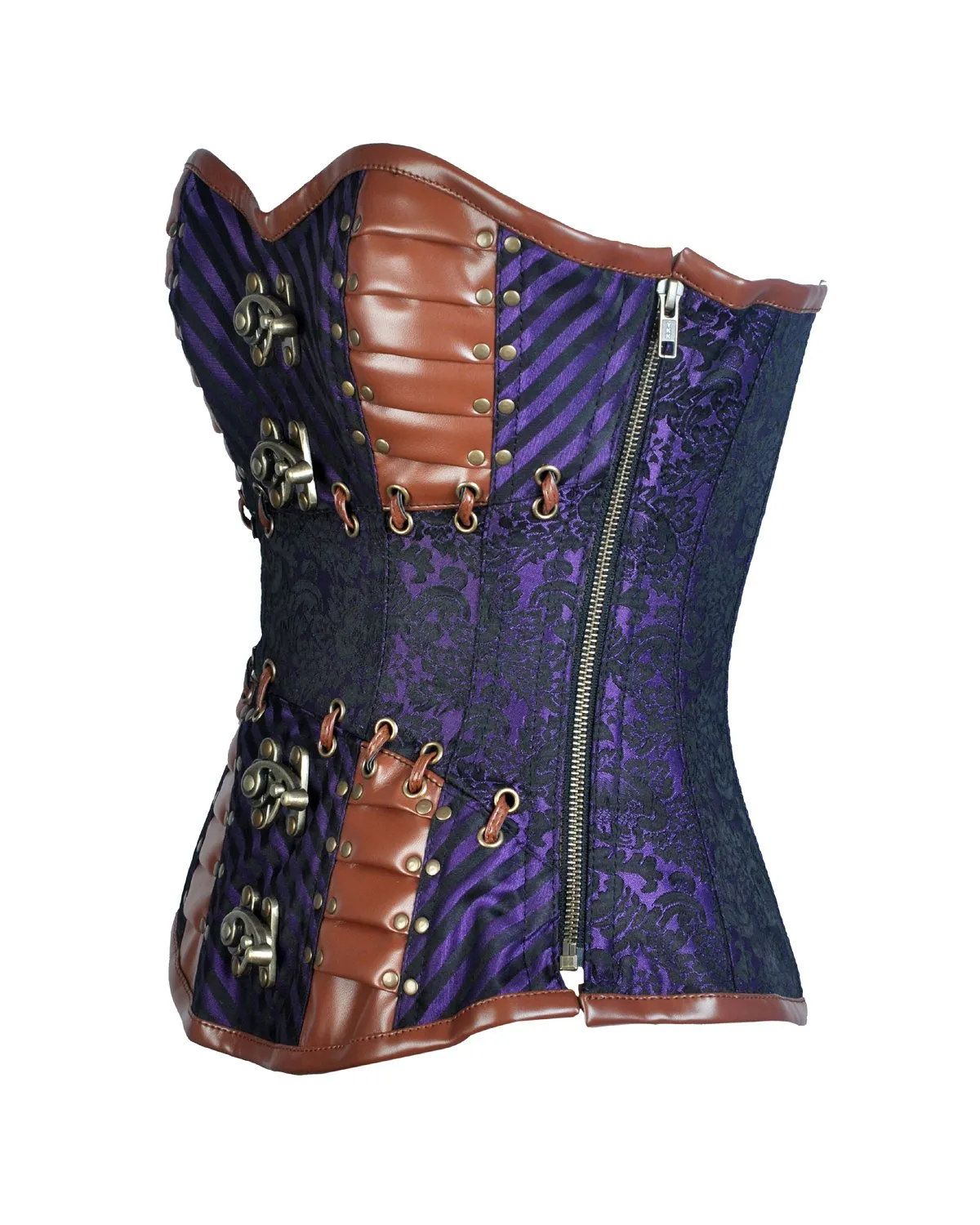 Conte Purple Brocade & Faux Leather Gothic Corset