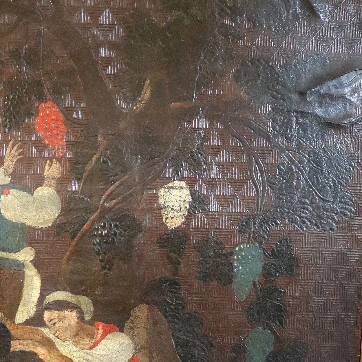 Continental Embossed Leather Oil Painting Mounted on Canvas, Grape Harvest (Les Vendanges)