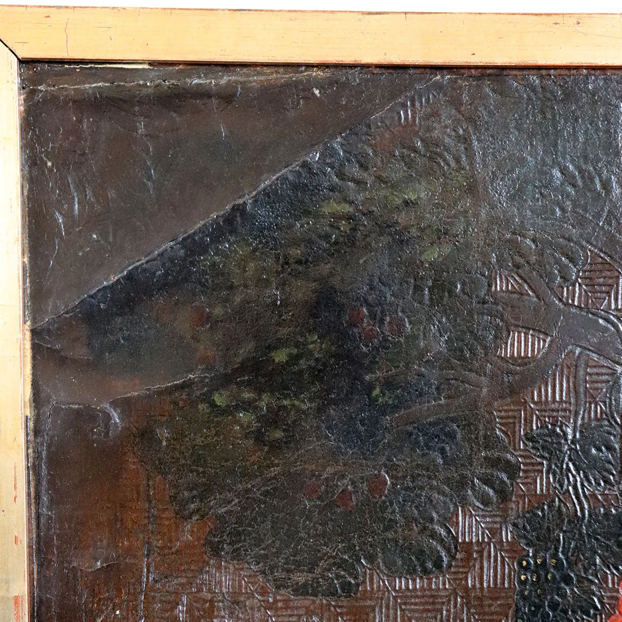Continental Embossed Leather Oil Painting Mounted on Canvas, Grape Harvest (Les Vendanges)