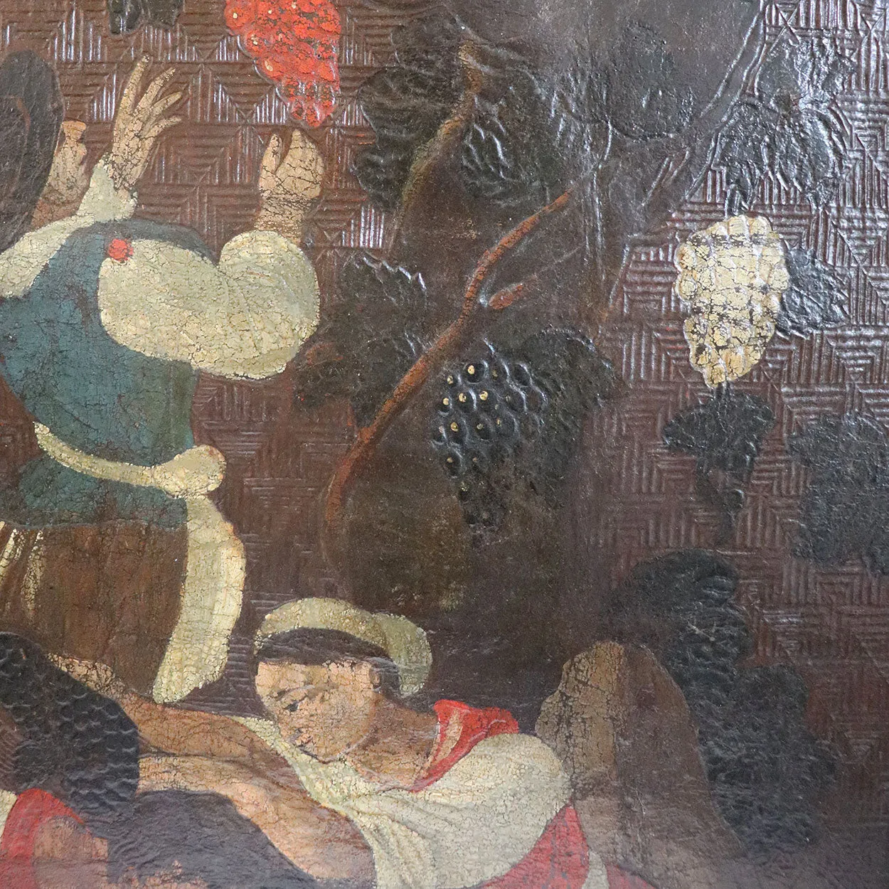 Continental Embossed Leather Oil Painting Mounted on Canvas, Grape Harvest (Les Vendanges)