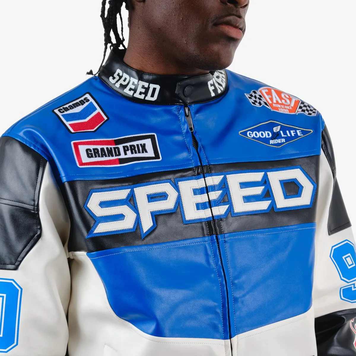 Copper Rivet - Black/White Speed Moto PU Jacket