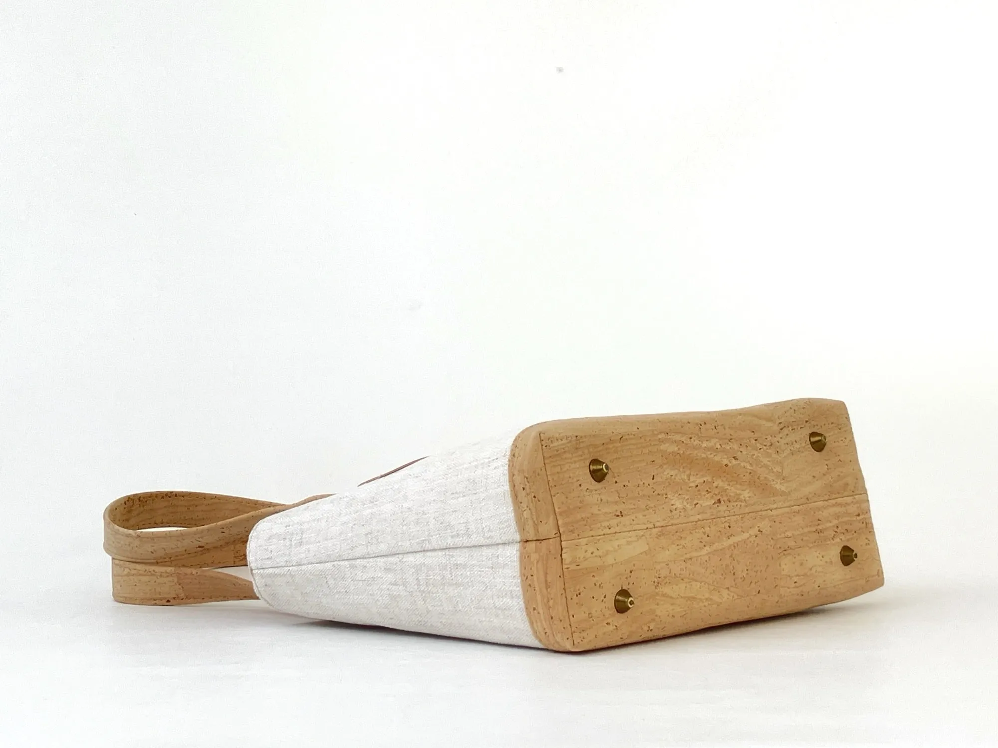 Cork and Natural Linen-Style Fabric Shoulder Bag with Zipper Closure & Exterior Pocket