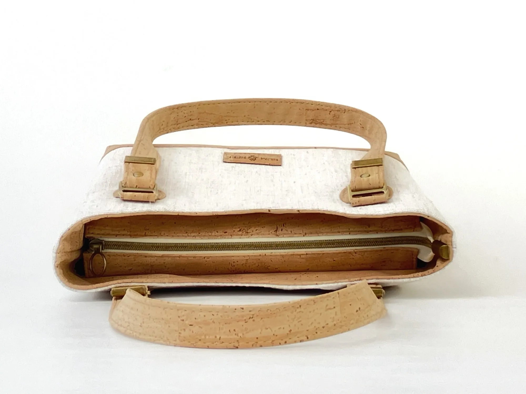 Cork and Natural Linen-Style Fabric Shoulder Bag with Zipper Closure & Exterior Pocket