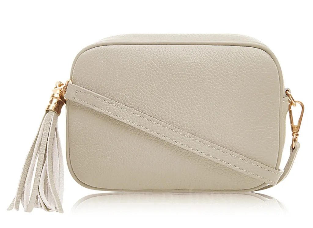 Cream Leather Tassel Cross Body Bag