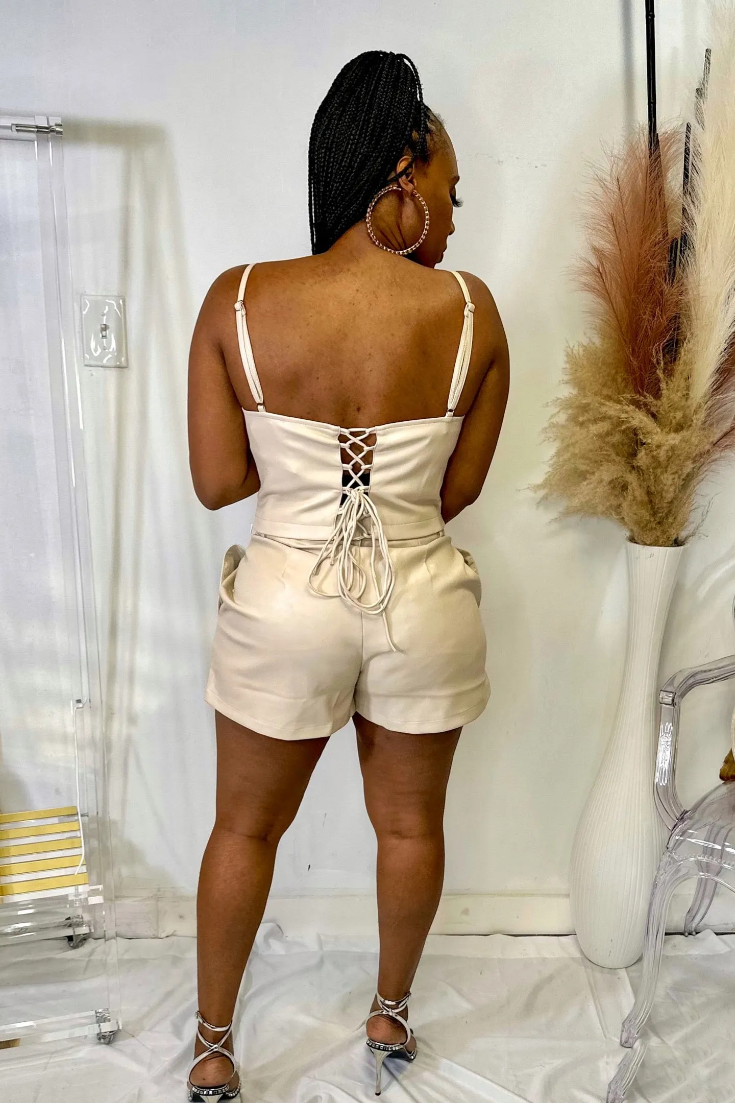 CREAM PU LEATHER BUSTIER
