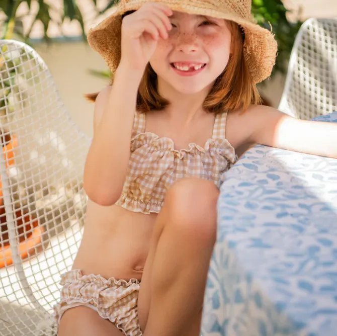 Crinkle Gingham Ruffle Edge Bikini