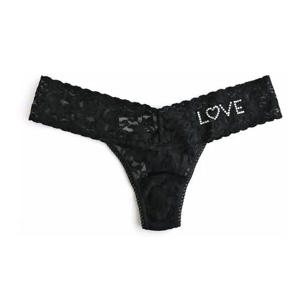 Crystal Love Low Rise Thong - Black - One Size