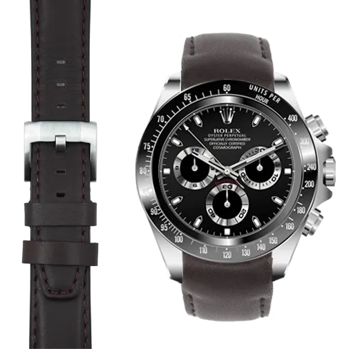 Curved End Leather Strap for Rolex Ceramic Daytona with Tang Buckle