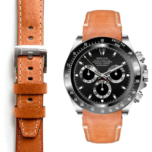 Curved End Leather Strap for Rolex Ceramic Daytona with Tang Buckle