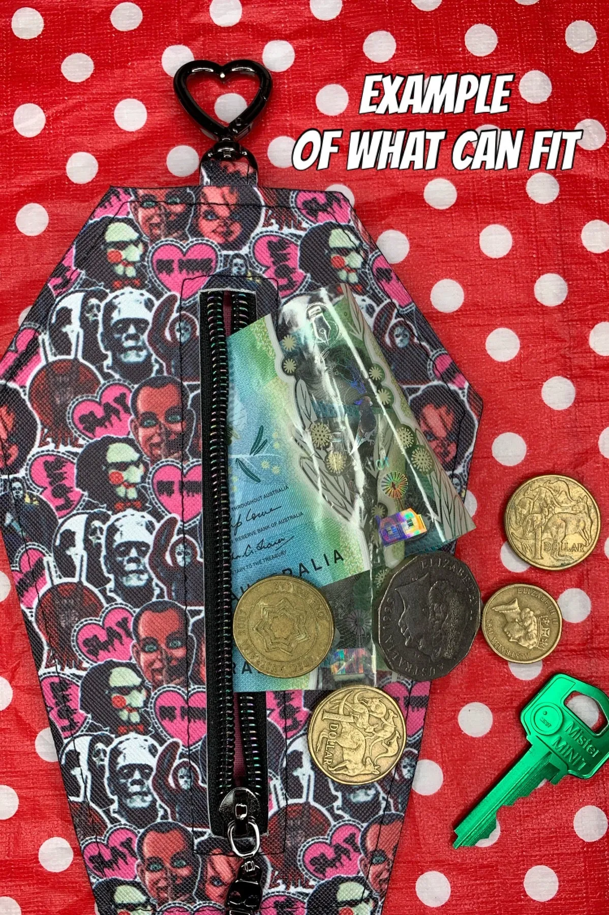 Cute horror fan art coffin card ID purse