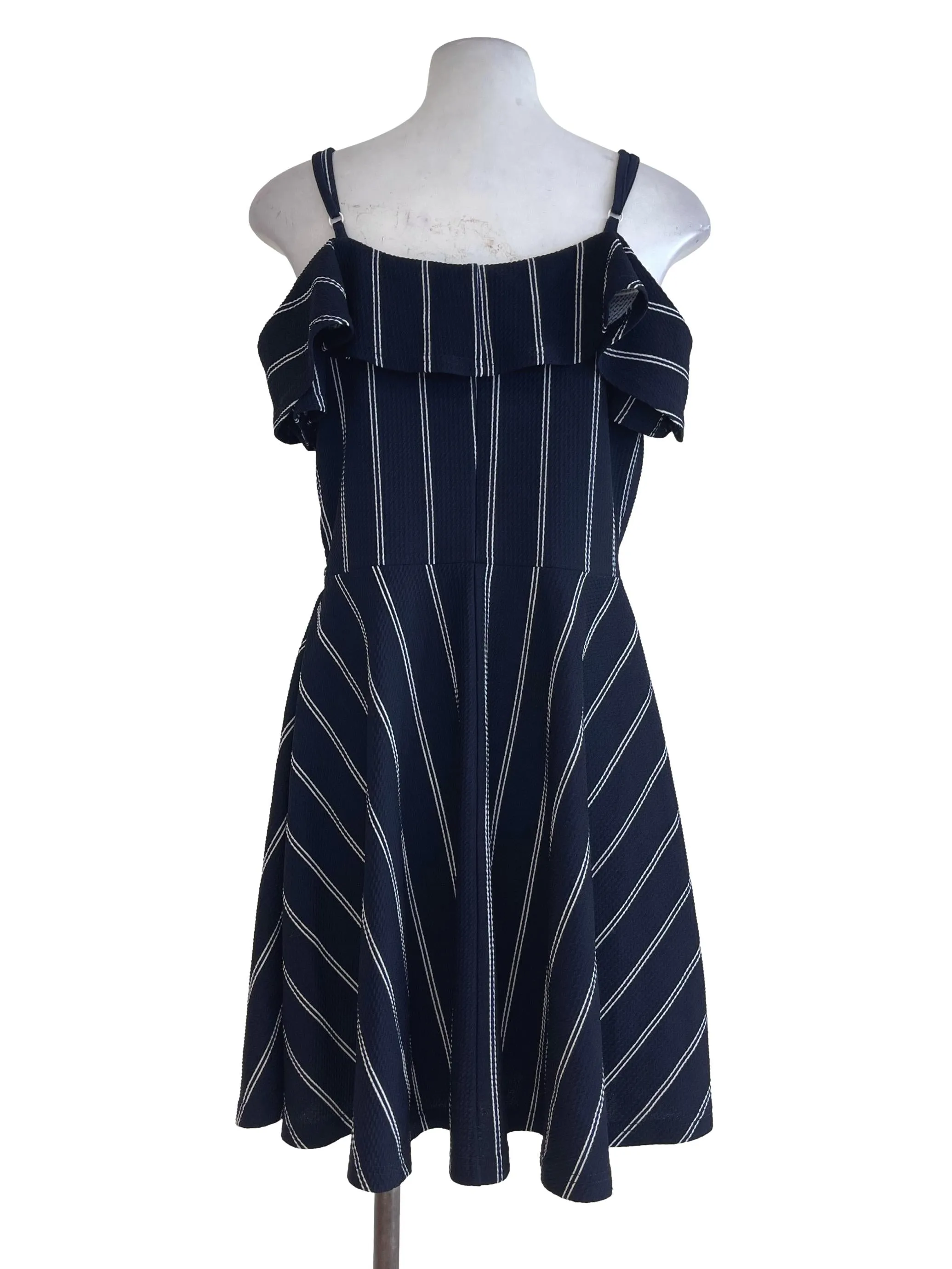 Dark Blue Off Shoulder Stripes Dress