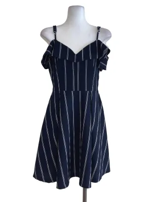 Dark Blue Off Shoulder Stripes Dress