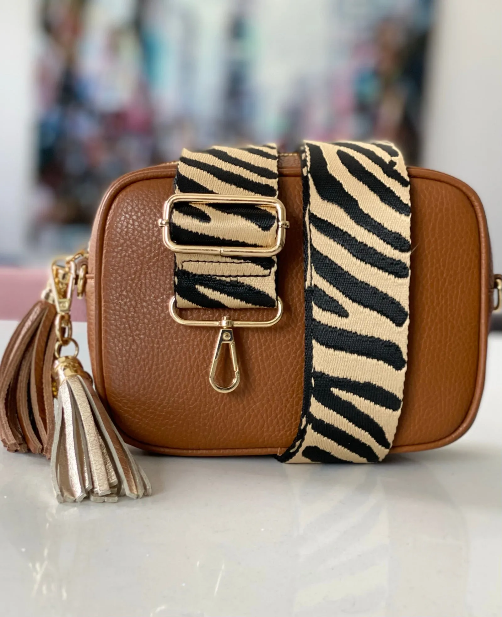 Dark Tan Leather Tassel Cross Body Bag