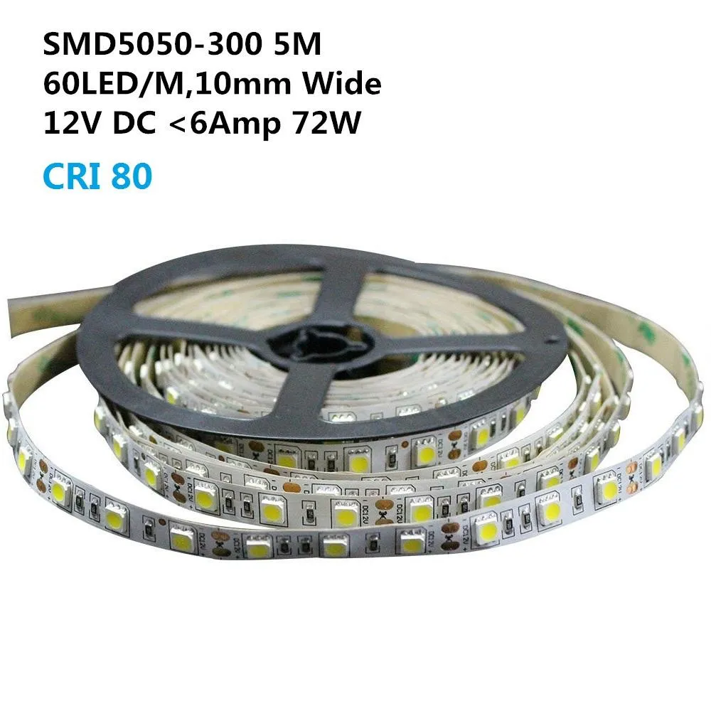 DC 12V Dimmable SMD5050-300 Flexible LED Strips 60 LEDs Per Meter 10mm Width 900lm Per Meter