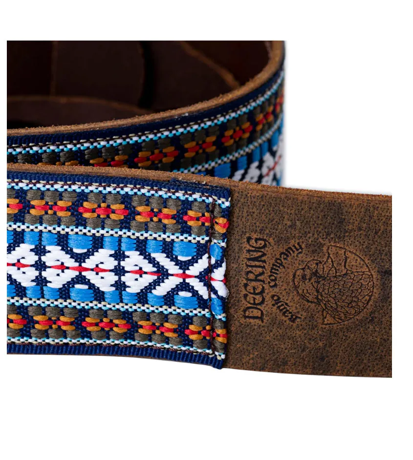 DEERING S-RETRO-EH RETRO LEATHER CRADLE BANJO STRAP - TRIBAL BLUE