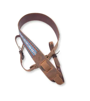 DEERING S-RETRO-EH RETRO LEATHER CRADLE BANJO STRAP - TRIBAL BLUE