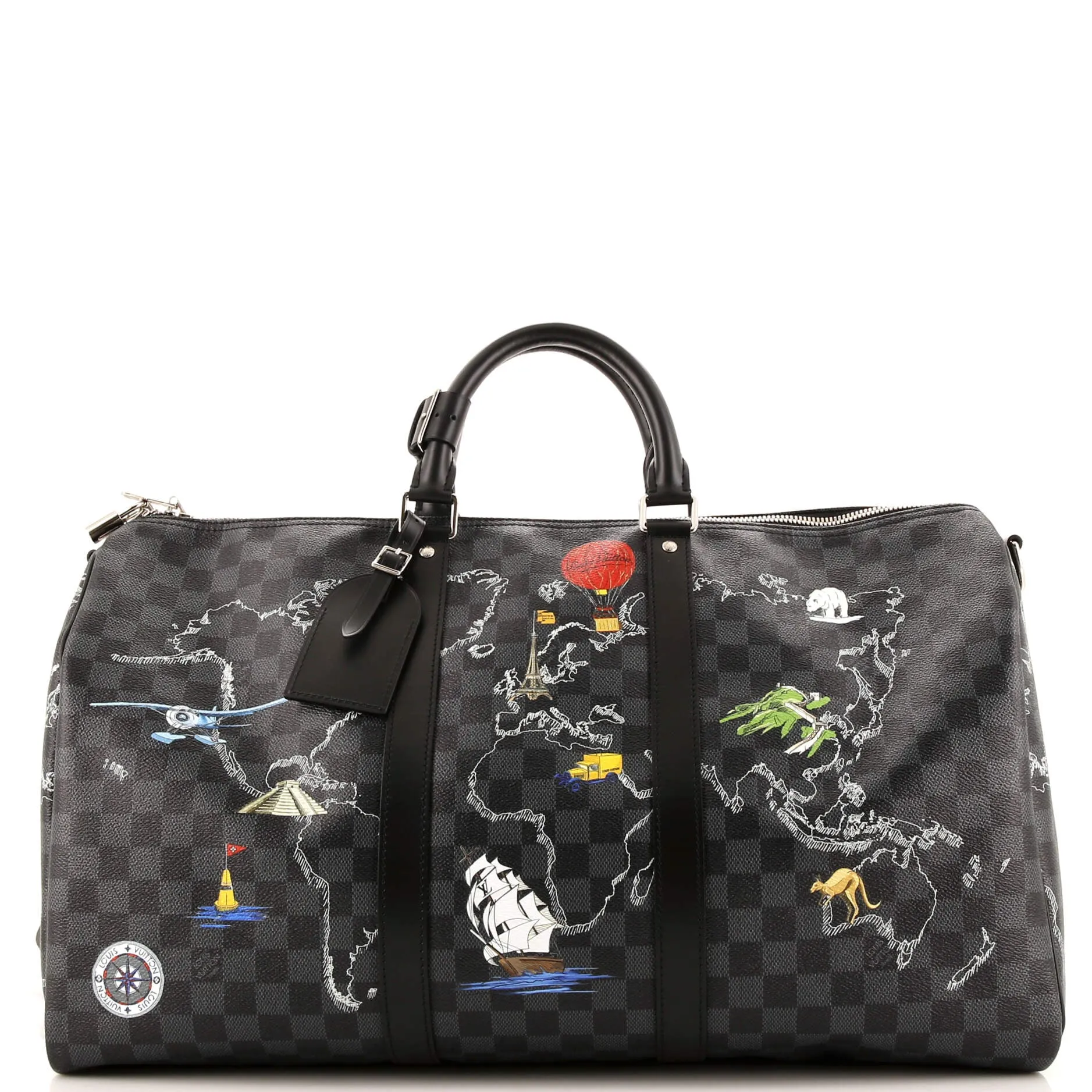 Designer Keepall Bandouliere Bag Limited Edition Renaissance Map Damier Graphite 50
