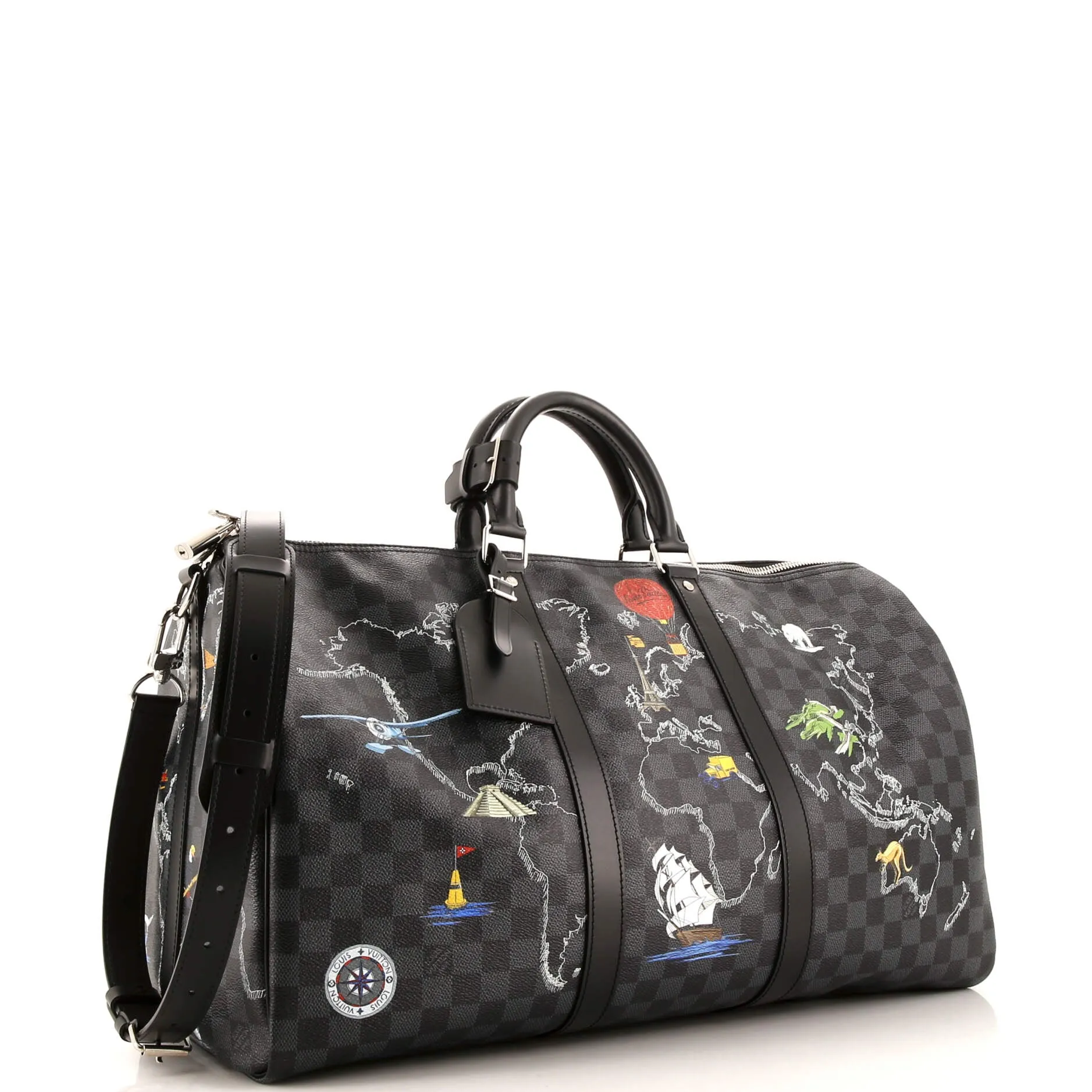 Designer Keepall Bandouliere Bag Limited Edition Renaissance Map Damier Graphite 50