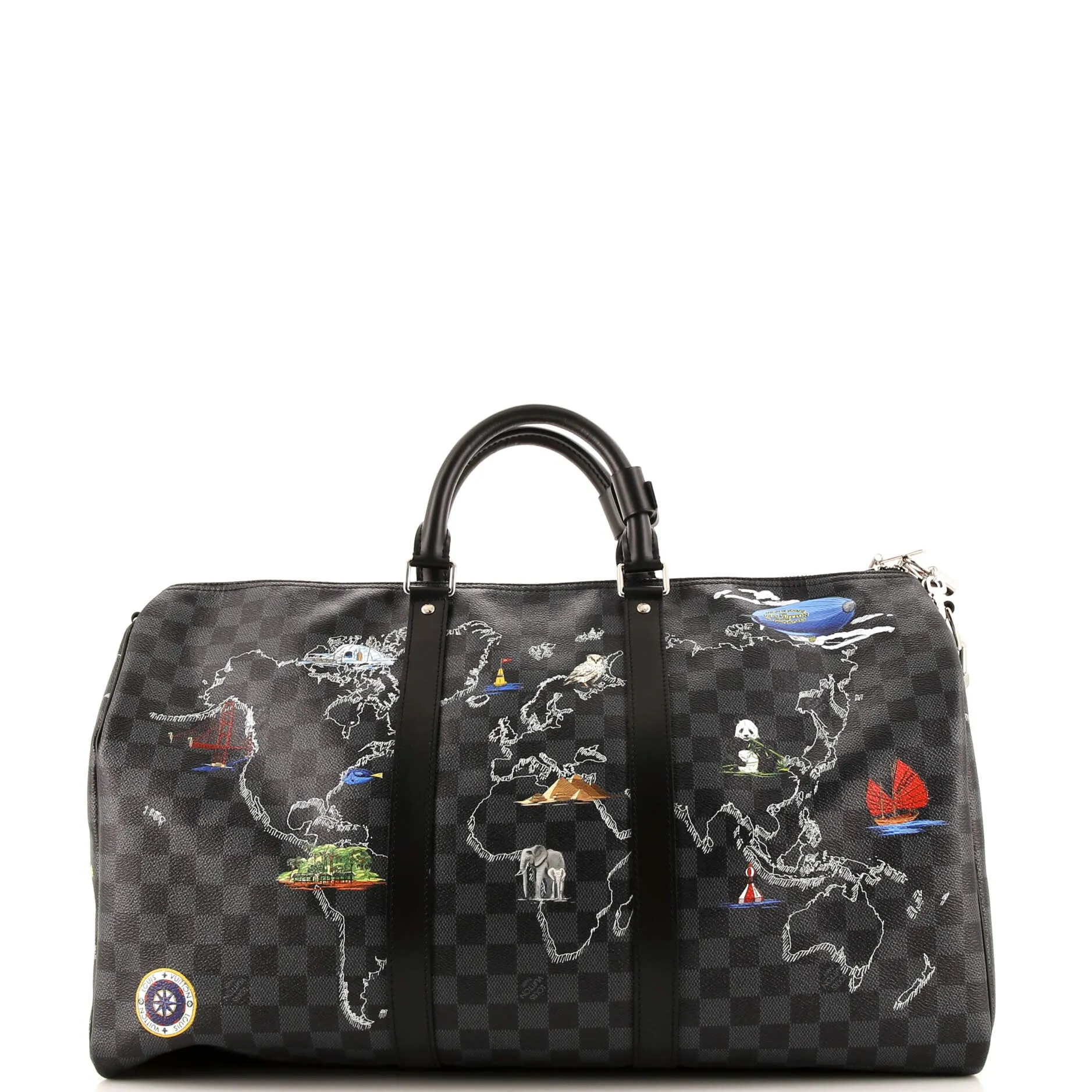 Designer Keepall Bandouliere Bag Limited Edition Renaissance Map Damier Graphite 50