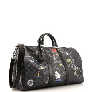 Designer Keepall Bandouliere Bag Limited Edition Renaissance Map Damier Graphite 50