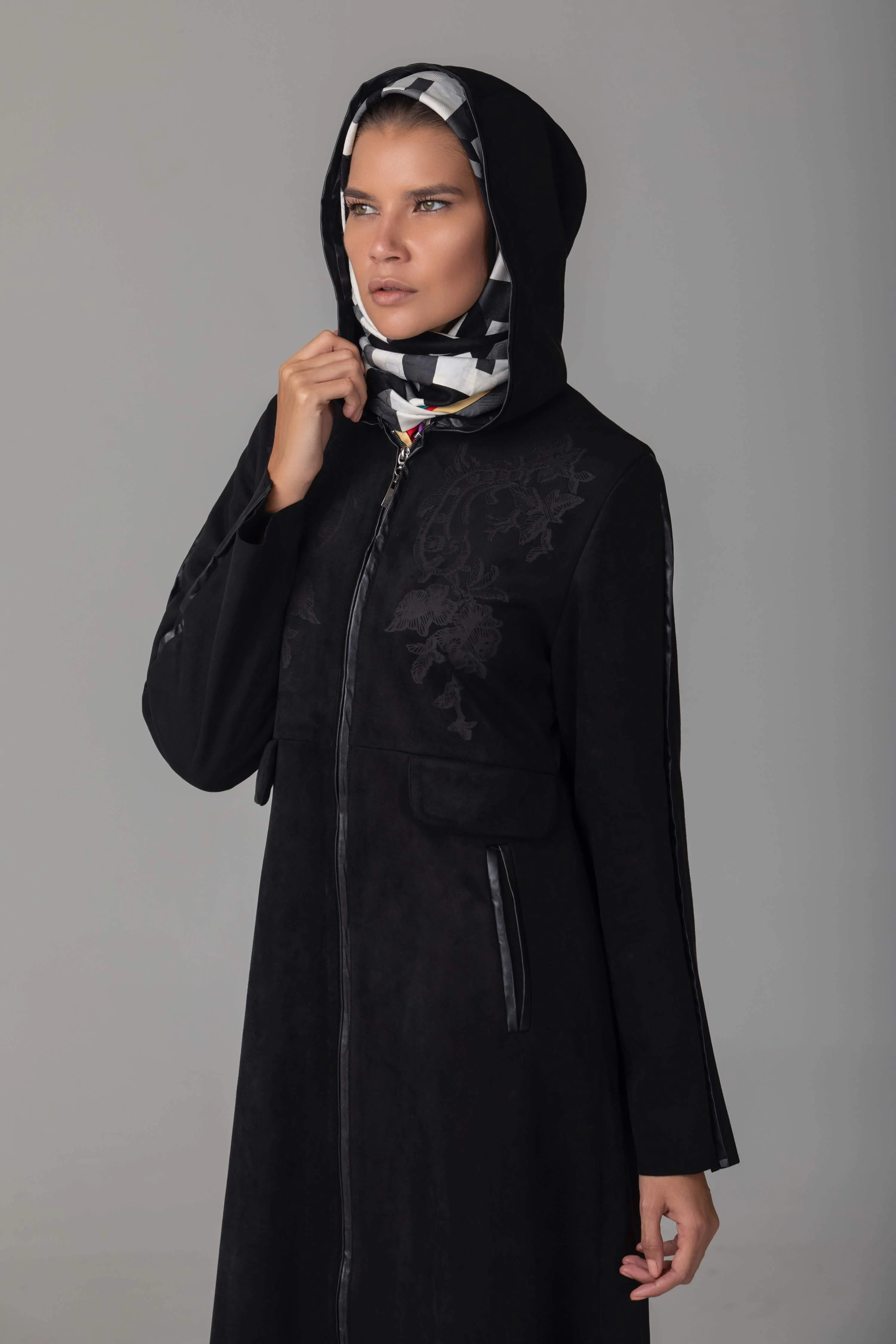 Dina Floral Modest Turkish Jilbab | Black