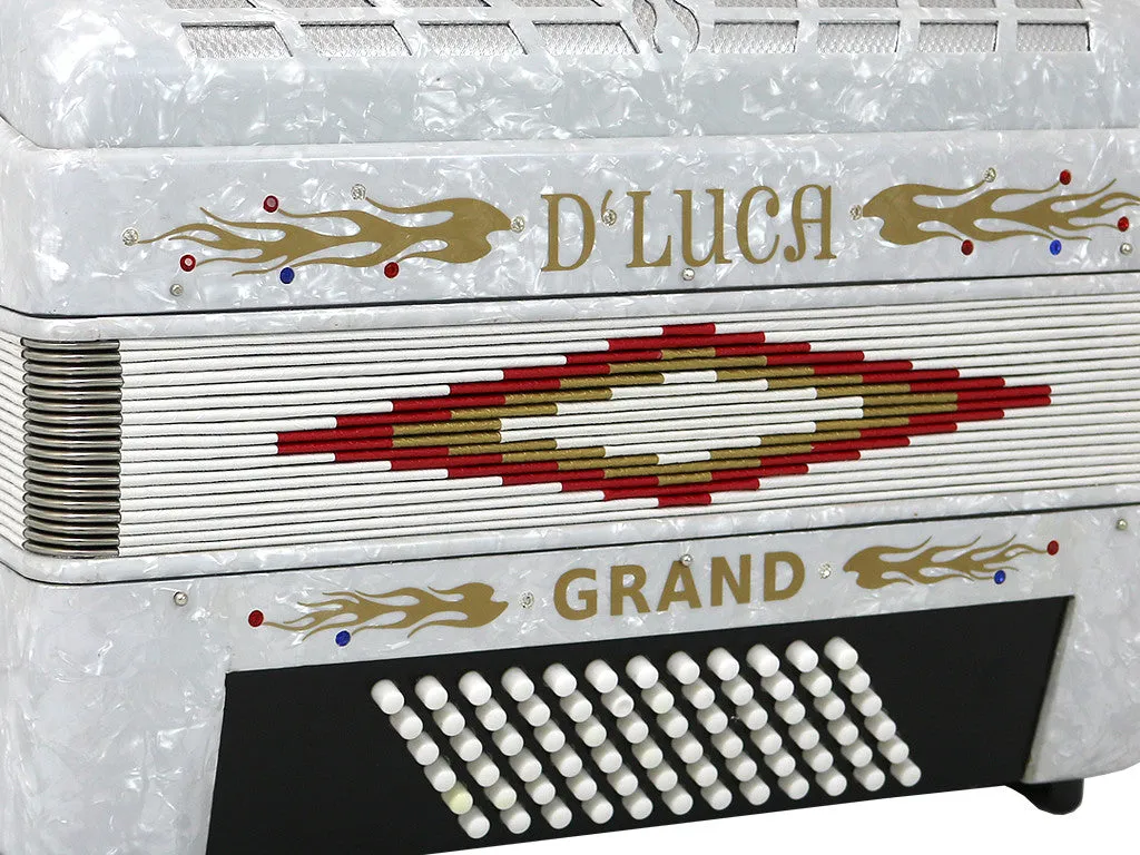 D'Luca Grand Piano Accordion 5 Switches 34 Keys 72 Bass with Case and Straps, White