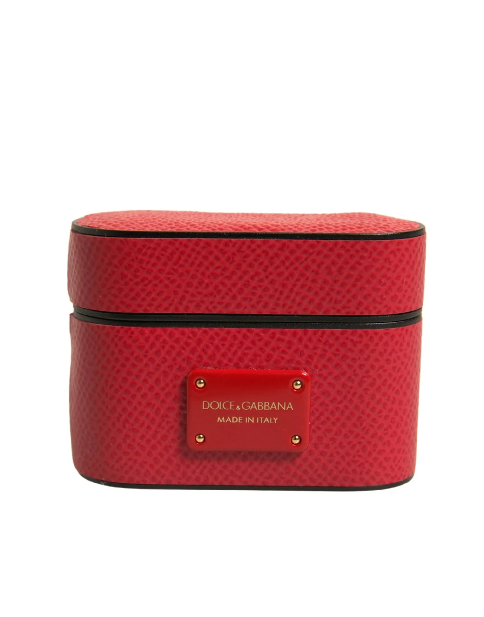 Dolce&Gabbana Unisex Red Airpods Case 100% Leather Solid Logo Plaque Mini Holder