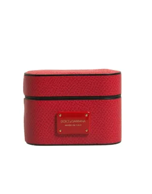 Dolce&Gabbana Unisex Red Airpods Case 100% Leather Solid Logo Plaque Mini Holder