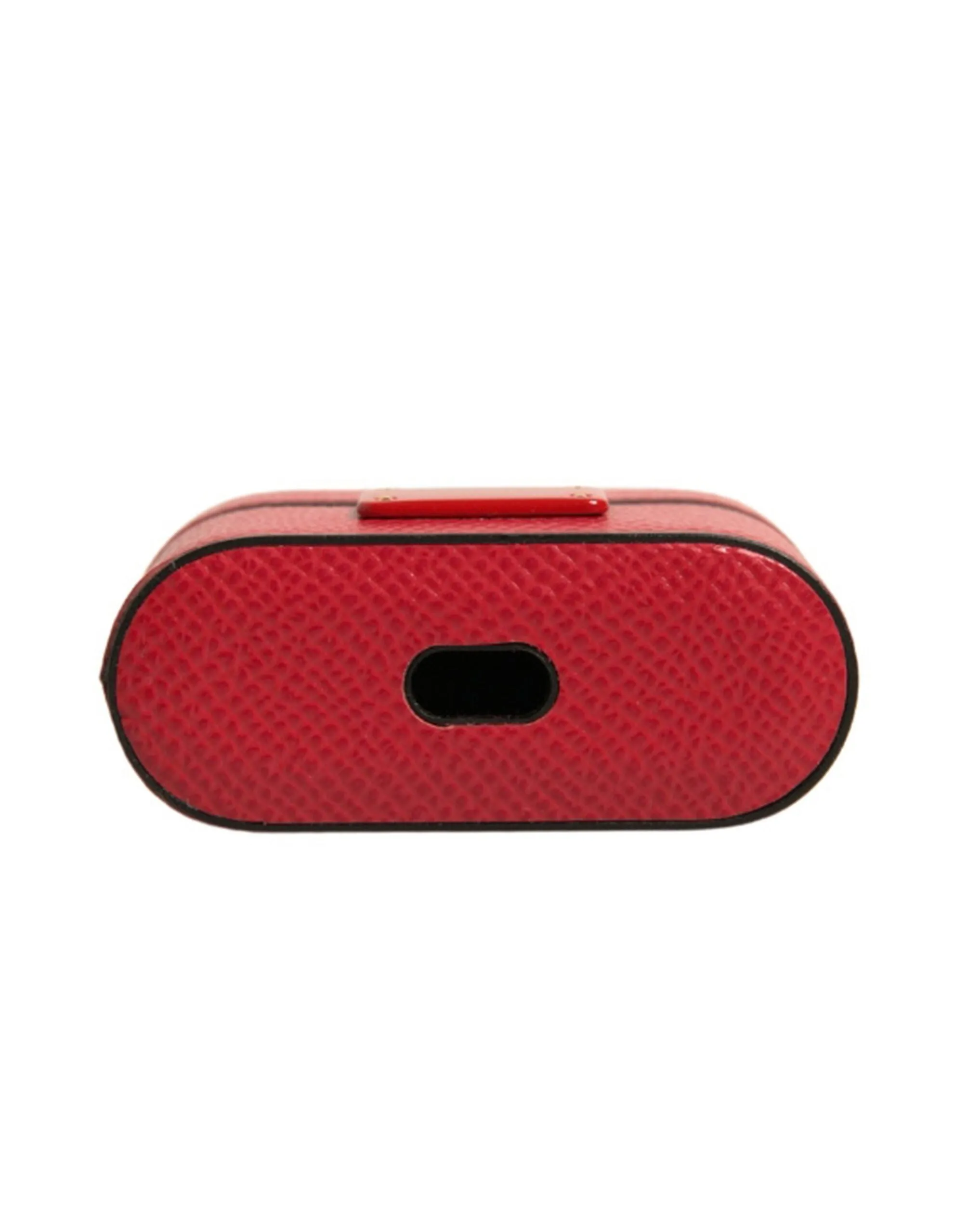 Dolce&Gabbana Unisex Red Airpods Case 100% Leather Solid Logo Plaque Mini Holder