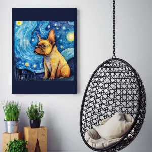 Drawings French Bulldog Dog Van Goh Style Vintage Framed Canvas Prints Wall Art Hanging Home Decor