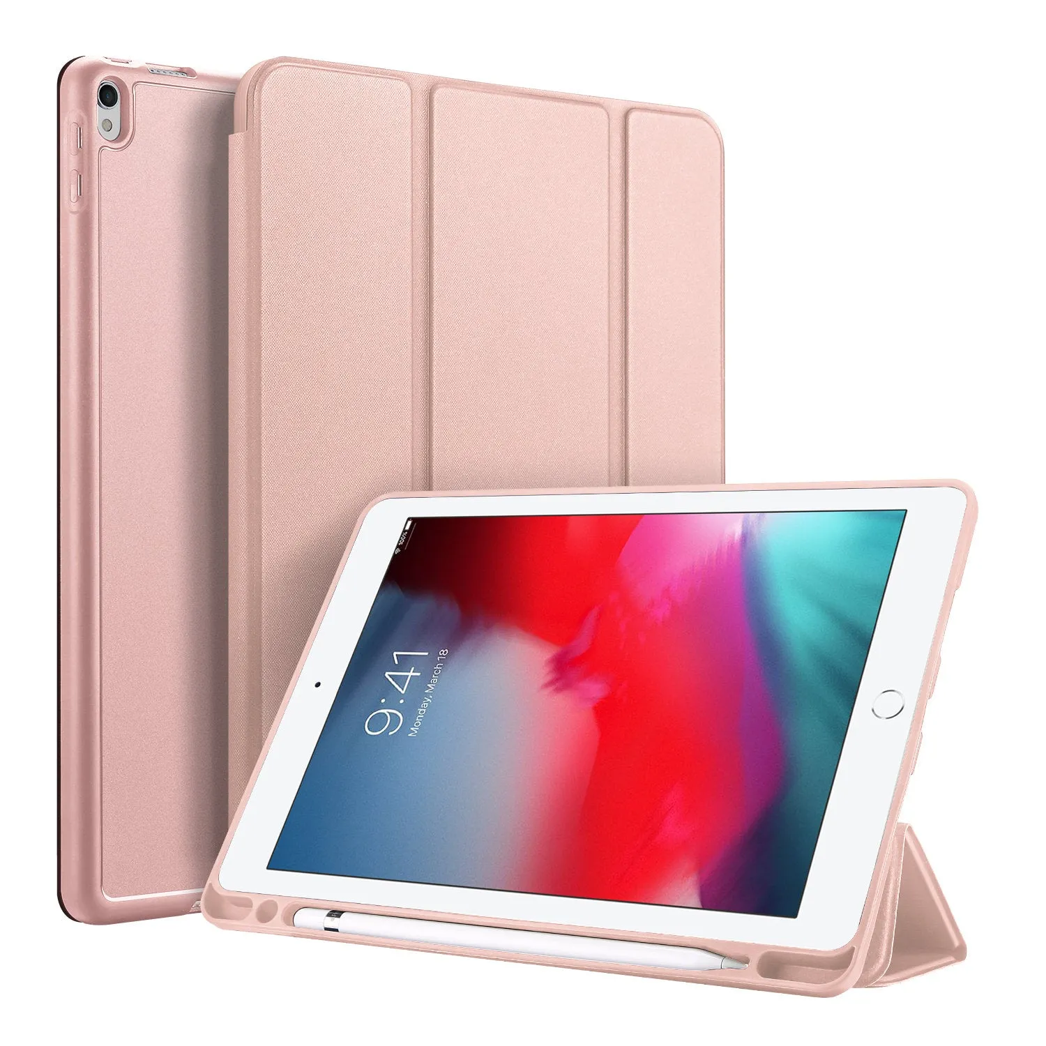 DUX DUCIS For iPad air 3 2019 / ipad pro 10.5 PU Leather TPU Bottom Shell 3 Folding Protective Case with Pen Holder Pink