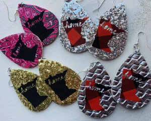 Earrings { Home } Minnesota. Leather teardrops starts of Mn. Fish hook style. Silver. Assorted colors.