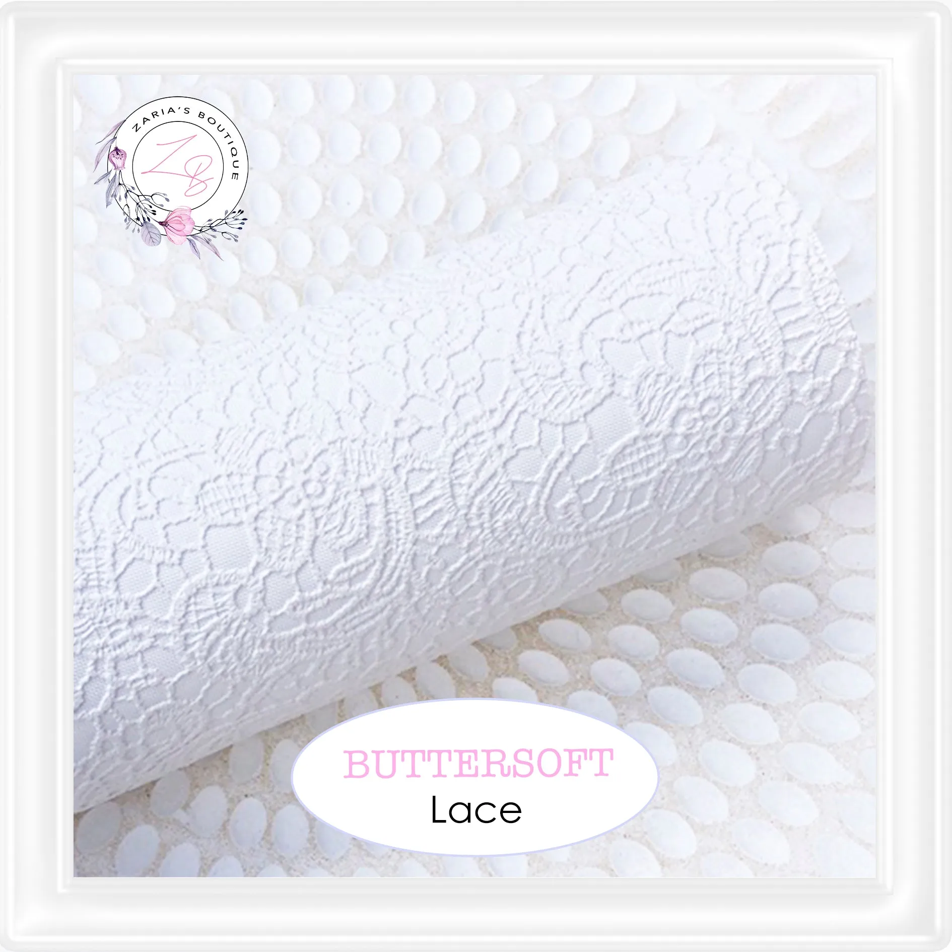 ⋅ Embossed Floral Butter Soft Lace ⋅ Vegan Faux Leather ⋅ White ⋅