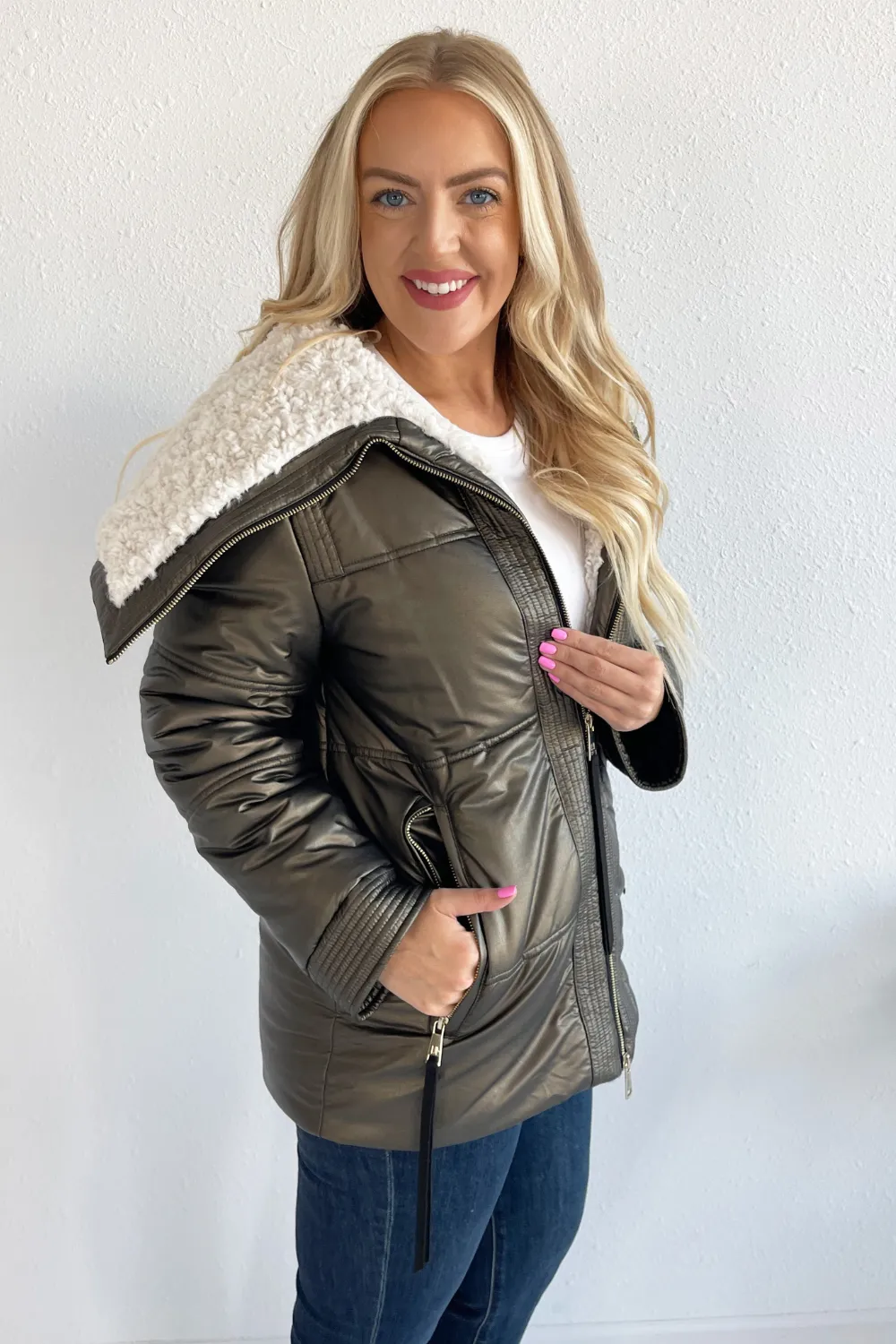 Faux Fur Sherpa Collar Coat