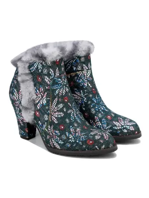 Faux Fur Trim Lace Surface Leather Boot