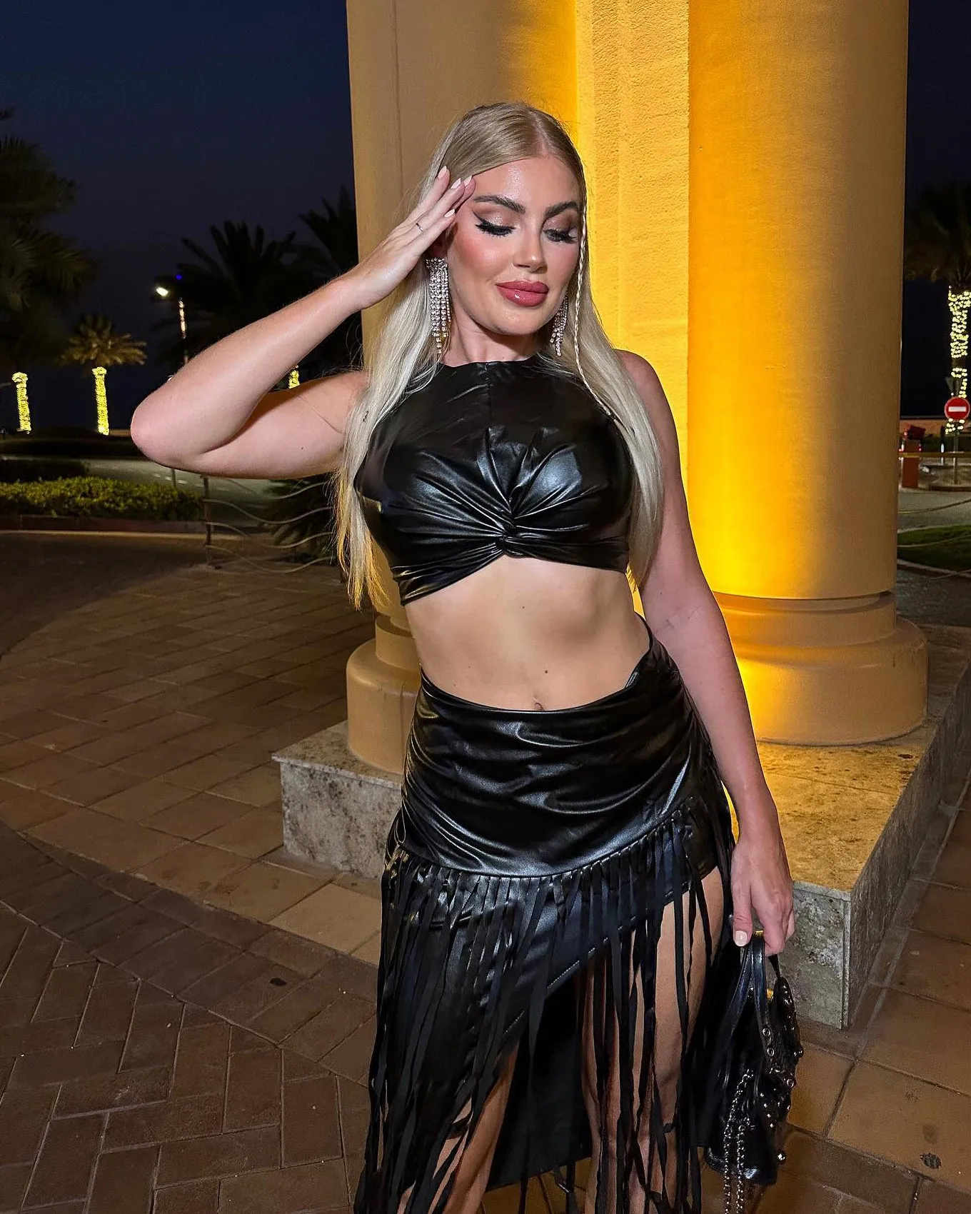 Faux Leather Fringe Two Piece Set