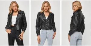 FAUX LEATHER JACKET WITH SIDE BUCKLE DETAIL