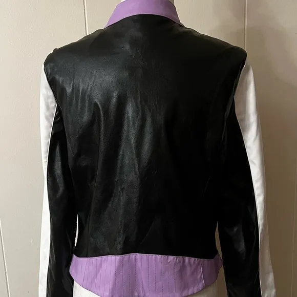Faux leather moto jacket Color block pink purple black white XL Multicolor NWT