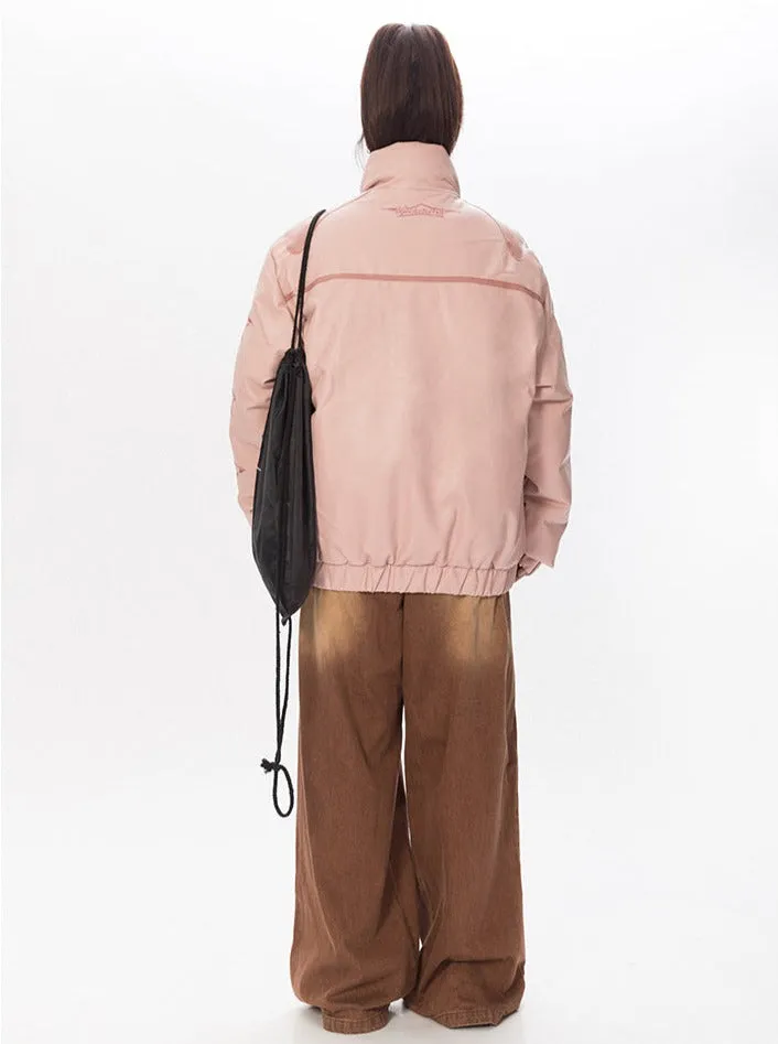 Faux Leather Racer Puffer Jacket