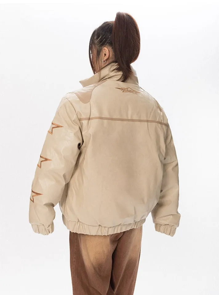 Faux Leather Racer Puffer Jacket